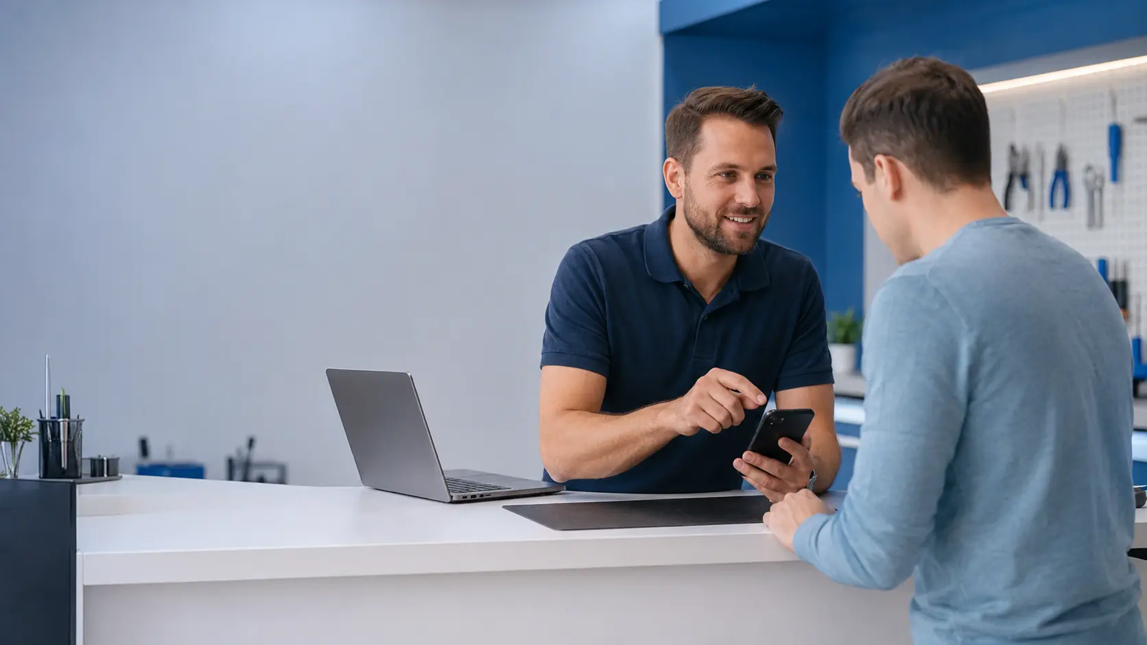OnCall repair technician answering a customer's questions about a smartphone