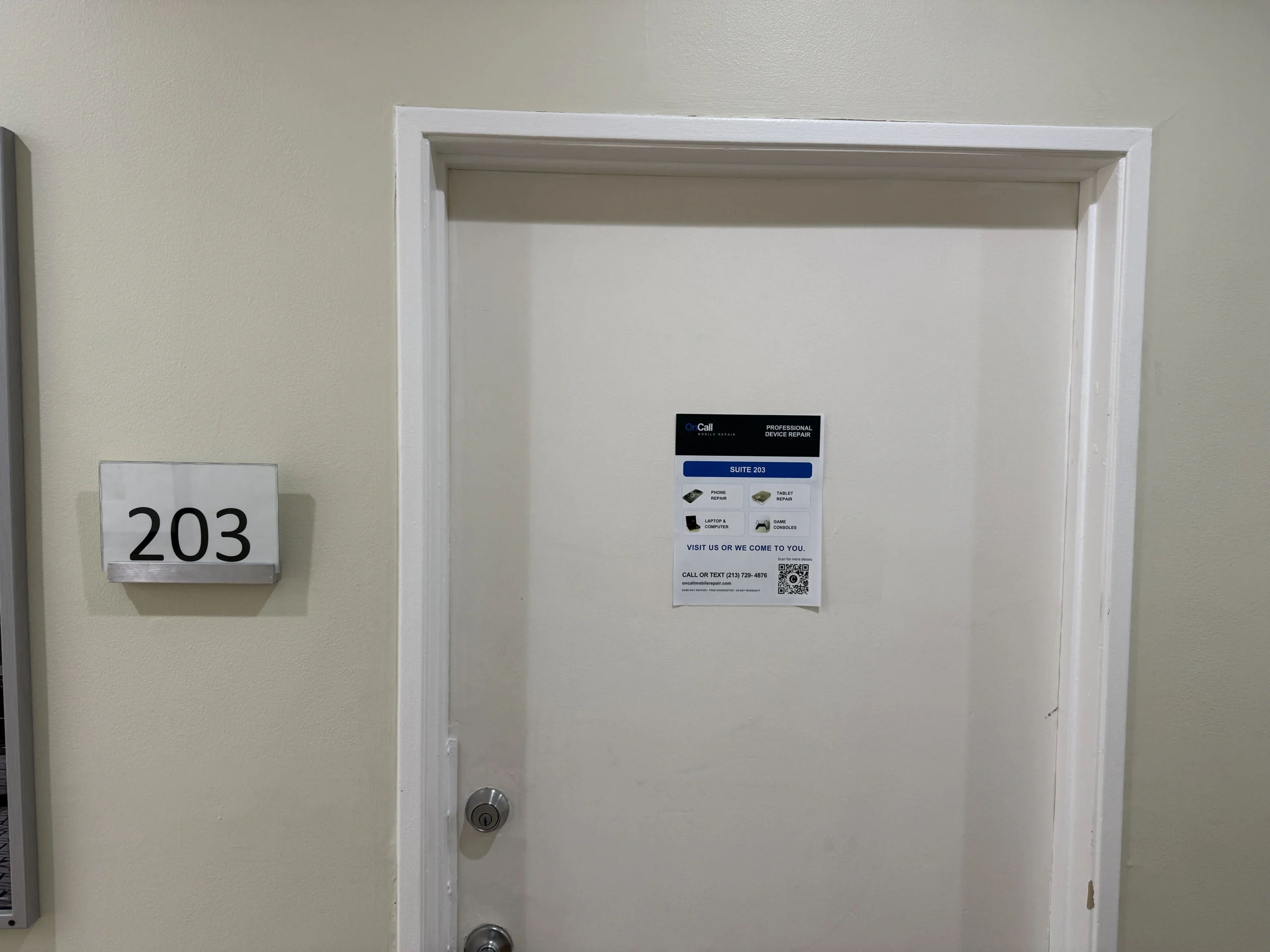 Suite 203 entrance for Oncall Mobile Repair
